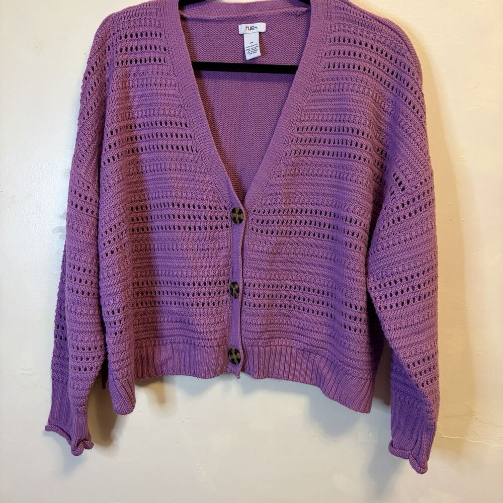 Pink Cable Knit Button Front Cardigan Sweater Size 2X Y2K Cropped Cottage Core